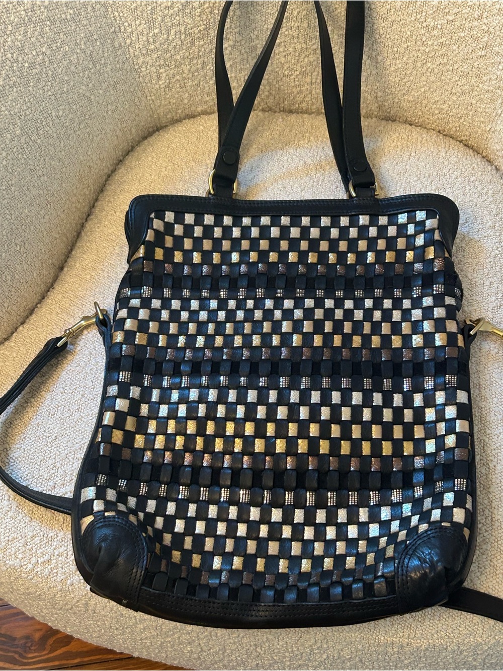 Missibaba - Black Metallic Woven Crossbody Shoulder Bag